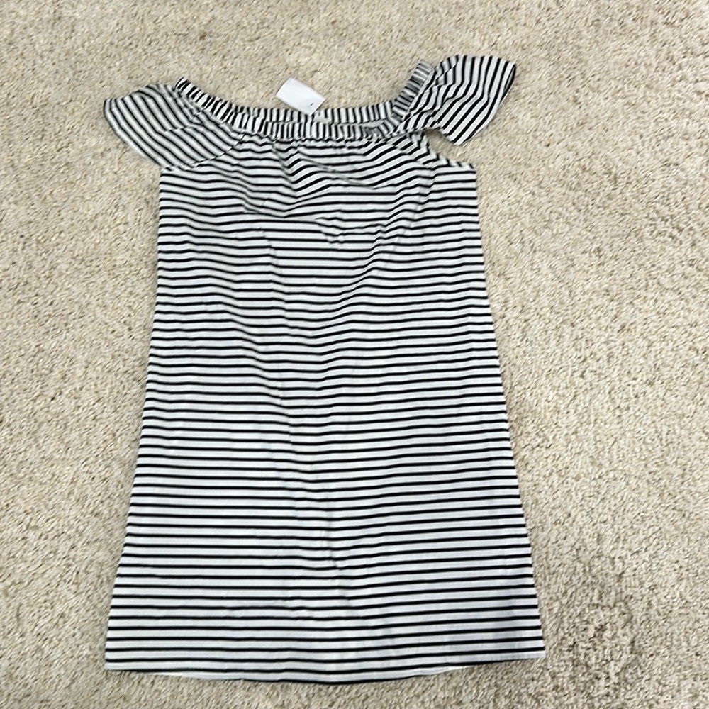 NWT J Crew Cotton off shoulder striped dress in black and white stripe Sz Small